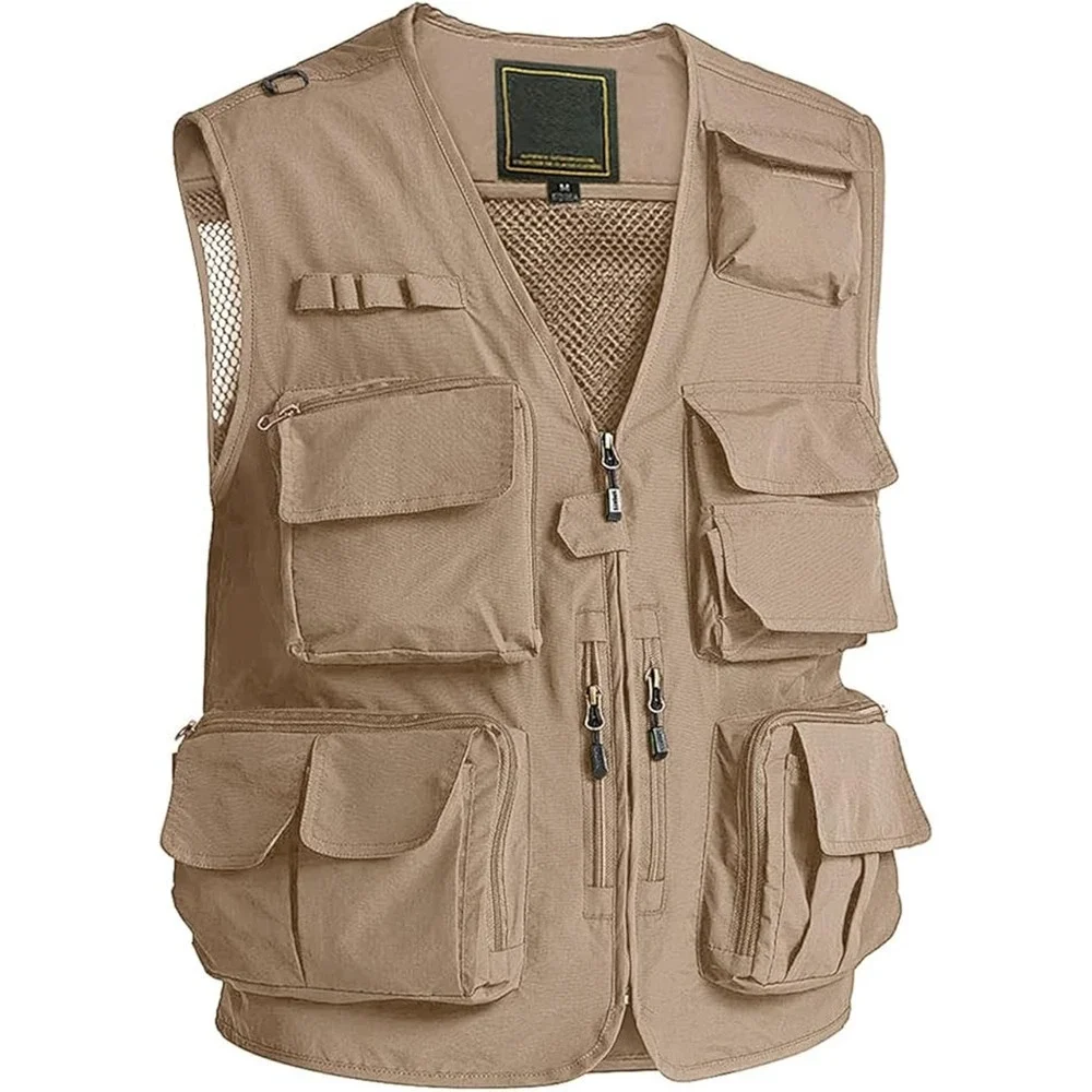 Mens Cargo Multi Pocket Utility Vest Fishing Hiking Camping Gilet Waistcoat Tops